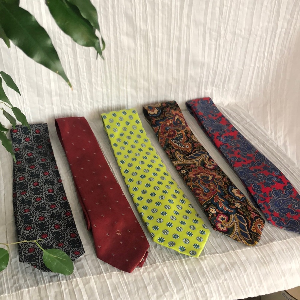 Mens lot of 5 business causal silk ties Smithsonian Oleg Cassini Dior Co…